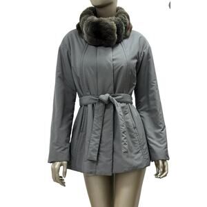 Loro Piana Grey Chinchilla Trim Cashmere Jacket Coat  Sz 42/S